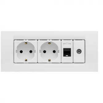 Priza dubla + TV + Internet Gewiss 6M, pentru doza 6M, 16A, RJ45 cat. 5E, plastic, Alb