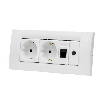 Priza dubla + TV + Internet Gewiss 6M, pentru doza 6M, 16A, RJ45 cat. 5E, plastic, Alb