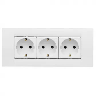 Priza tripla Gewiss 6M, pentru doza 6M, 16A, plastic, Alb