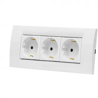 Priza tripla Gewiss 6M, pentru doza 6M, 16A, plastic, Alb