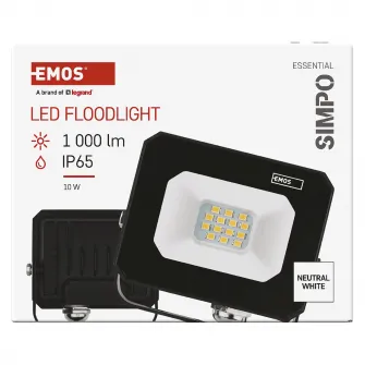 Proiector LED Emos Simpo, 10W, 1000 lm, temperatura lumina neutra (4000K), IP65, Aluminiu, Negru