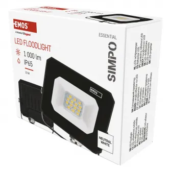Proiector LED Emos Simpo, 10W, 1000 lm, temperatura lumina neutra (4000K), IP65, Aluminiu, Negru