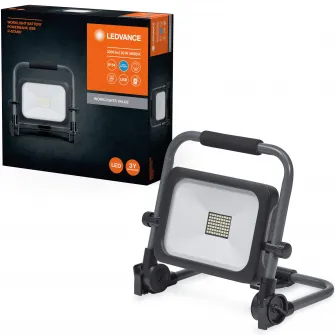 Proiector LED (lampa de lucru) LEDVANCE R-Stand, 30W, 3000 lm, lumina rece (6500K), IP54, dimabil pe 3 nivele, USB/USB-C, 4 x Lithium 18650 3.7V inclus, Negru/Gri