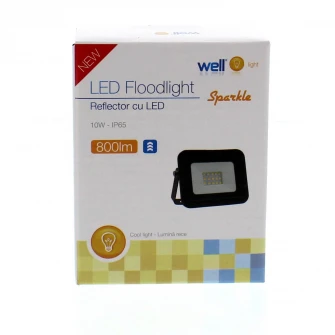 Proiector LED Well, 10W, 800 lm, IP65, 6500K, Negru