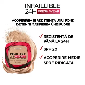 Pudra compacta LOreal Paris Infaillible Foundation in a Powder 120 Vanilla, 9 gr