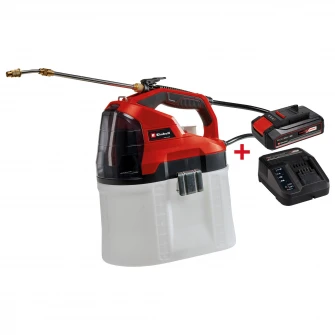 Pulverizator pe acumulator Einhell PXC GE-WS 18/75 Li-Solo, volum curgere 60l/h, rezervor 8.2 l, presiune max. 3.5 bar, lungime furtun 140 cm + Starter Kit Einhell PXC 18V 2,5Ah, max 720 W