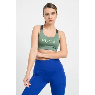 Puma, Bustiera cu imprimeu logo pentru fitness 4Keeps Eversculpt, Verde feriga, XS