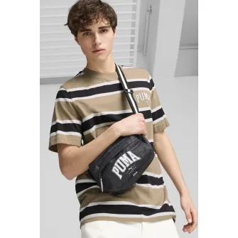 Puma, Geanta crossbody cu imprimeu logo Squad, Alb murdar, Gri inchis