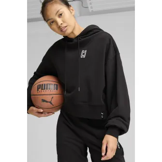 Puma, Hanorac crop cu logo pentru baschet Pivot, Negru, Alb, M