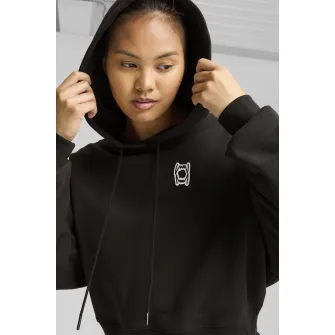 Puma, Hanorac crop cu logo pentru baschet Pivot, Negru, Alb, M
