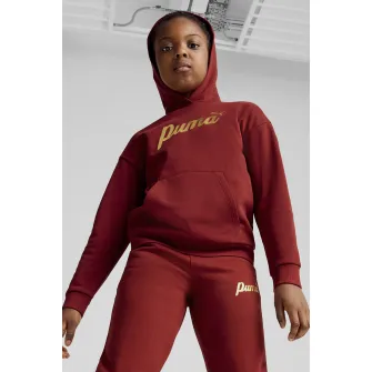 Puma, Hanorac cu imprimeu logo si buzunar kangaroo ESS+, Rosu, 128 CM