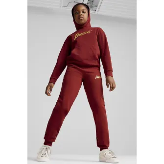 Puma, Hanorac cu imprimeu logo si buzunar kangaroo ESS+, Rosu, 128 CM