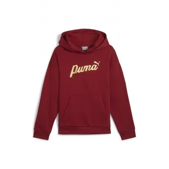 Puma, Hanorac cu imprimeu logo si buzunar kangaroo ESS+, Rosu, 128 CM