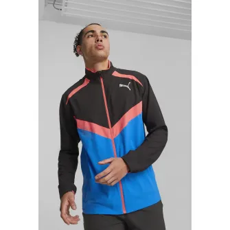 Puma, Jacheta cu model colorblock pentru alergare Ultraweave, Negru, Roz somon, Albastru, M