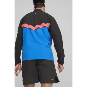 Puma, Jacheta cu model colorblock pentru alergare Ultraweave, Negru, Roz somon, Albastru, M