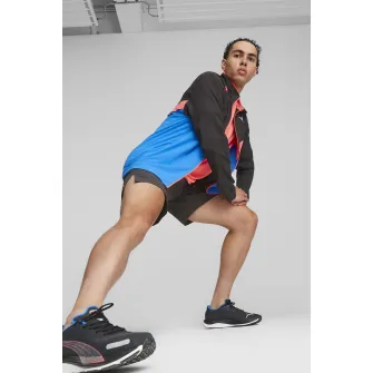Puma, Jacheta cu model colorblock pentru alergare Ultraweave, Negru, Roz somon, Albastru, M