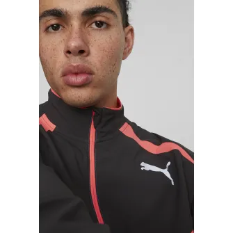 Puma, Jacheta cu model colorblock pentru alergare Ultraweave, Negru, Roz somon, Albastru, M