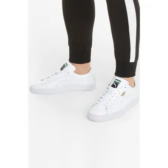 Puma, Pantofi sport de piele Basket, Alb, 10