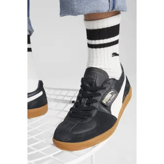Puma, Pantofi sport din piele intoarsa cu insertii din material textil Palermo, Negru, Alb, 9.5