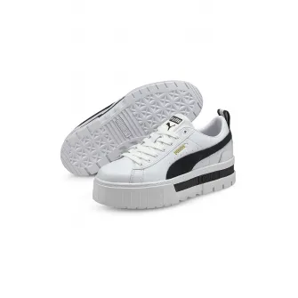 Puma, Pantofi sport flatform Mayze, Alb, Negru, 7