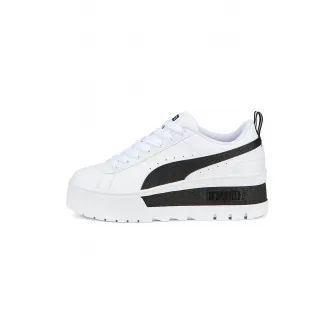 Puma, Pantofi sport wedge de piele Mayze, Alb, Negru, 6.5