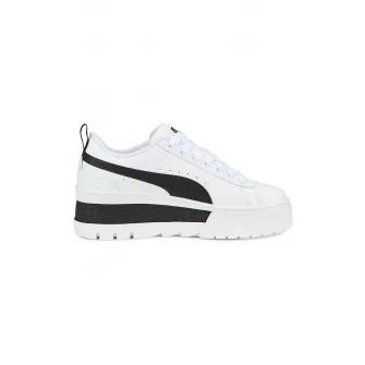 Puma, Pantofi sport wedge de piele Mayze, Alb, Negru, 6.5