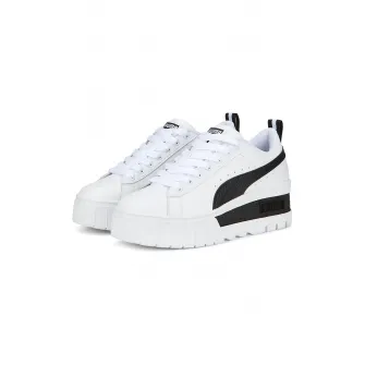 Puma, Pantofi sport wedge de piele Mayze, Alb, Negru, 6.5