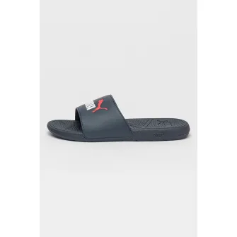 Puma, Papuci cu logo Cool Cat 2.0, Alb, Albastru ultramarin, 6