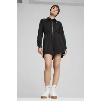 Puma, Salopeta regular fit cu buzunare laterale, Negru, Albastru petrol, XS