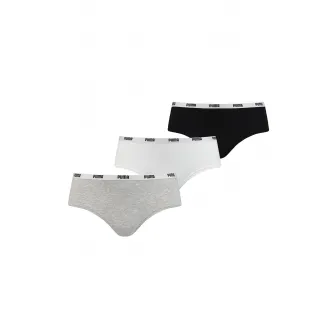 Puma, Set de chiloti hipster- 3 perechi, Gri melange/Alb/Negru, XS