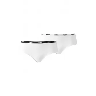 Puma, Set de chiloti hipster cu banda logo in talie - 2 perechi, Alb optic, XS