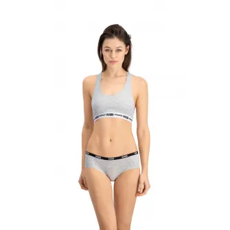 Puma, Set de chiloti hipster cu banda logo in talie - 2 perechi, Gri deschis, XS