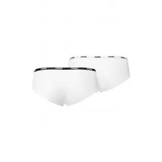 Puma, Set de chiloti hipster cu banda logo in talie - 2 perechi, Alb optic, L