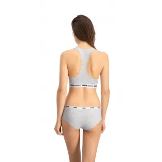 Puma, Set de chiloti hipster cu banda logo in talie - 2 perechi, Gri deschis, XS