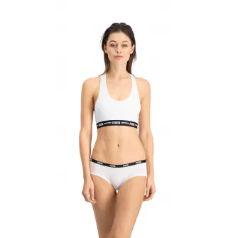 Puma, Set de chiloti hipster cu banda logo in talie - 2 perechi, Alb optic, S