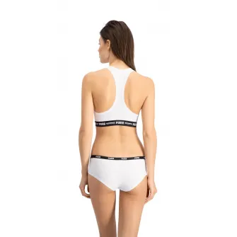 Puma, Set de chiloti hipster cu banda logo in talie - 2 perechi, Alb optic, L