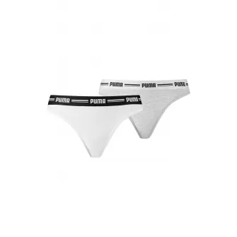 Puma, Set de chiloti tanga din amestec de bumbac si modal - 2 perechi, Alb, L