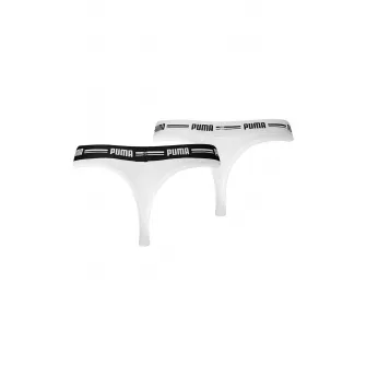 Puma, Set de chiloti tanga din amestec de bumbac si modal - 2 perechi, Alb, L