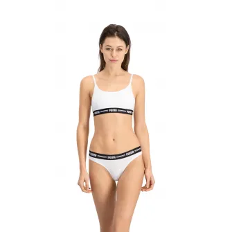 Puma, Set de chiloti tanga din amestec de bumbac si modal - 2 perechi, Alb, L