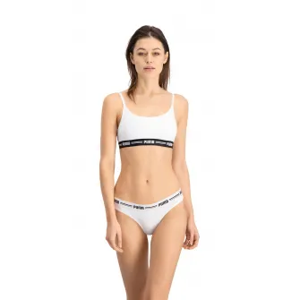 Puma, Set de chiloti tanga din amestec de bumbac si modal - 2 perechi, Alb, L