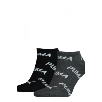 Puma, Set de sosete scurte unisex cu imprimeu logo - 2 perechi, Negru/Gri inchis/Alb, 35-38