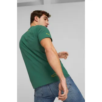 Puma, Tricou regular fit cu imprimeu, din amestec de bumbac, Verde, Galben mustar, S