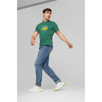 Puma, Tricou regular fit cu imprimeu, din amestec de bumbac, Verde, Galben mustar, S
