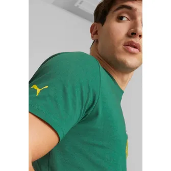 Puma, Tricou regular fit cu imprimeu, din amestec de bumbac, Verde, Galben mustar, S