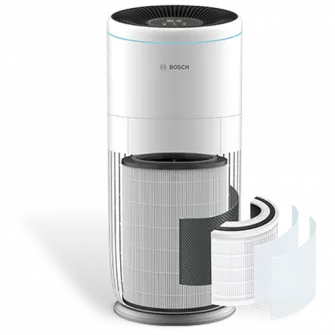 Purificator de aer Bosch Air 6000, CADR 600m3/h, Prefiltru, filtru HEPA H13, filtru carbon activ, filtru antibacterian, senzor temperatura si umiditate, senzor de praf, alb