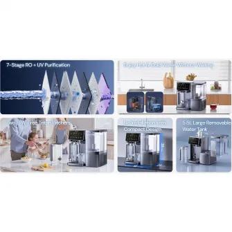 Purificator de apa cu osmoza inversa JIMMY R9 Pro, purificare in 7 etape, rezervor 5.5 litri, ecran touch, functie Child Lock, sterilizare UV, racire si incalzire apa