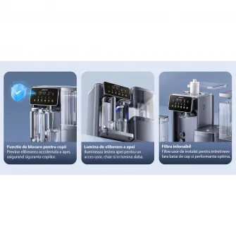 Purificator de apa cu osmoza inversa JIMMY R9 Pro, purificare in 7 etape, rezervor 5.5 litri, ecran touch, functie Child Lock, sterilizare UV, racire si incalzire apa