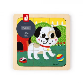 Puzzle din lemn Janod - Catelus, 9 piese