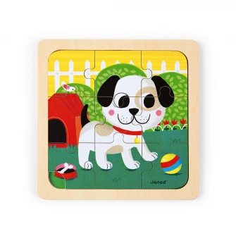 Puzzle din lemn Janod - Catelus, 9 piese