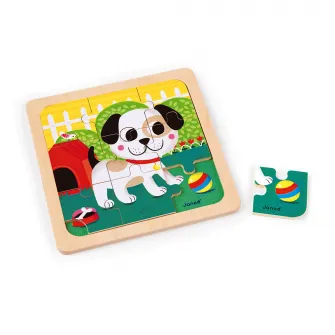 Puzzle din lemn Janod - Catelus, 9 piese